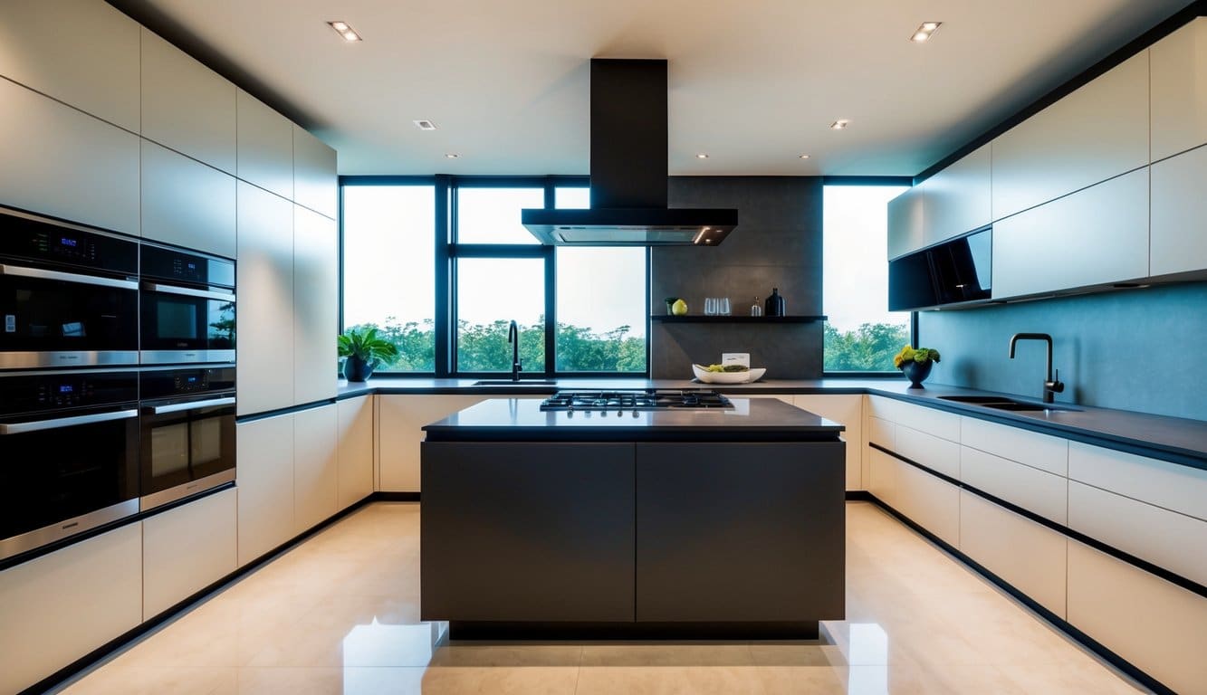 Luxury home remodeling trendss include items like this modern, spacious kitchen with state-of-the-art appliances and sleek, minimalist design